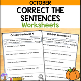 Correct the Sentences Worksheets (October) - Fix It Up Sentences