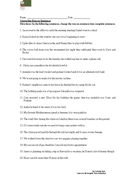 Preview of Correcting Run-On Sentences Worksheet