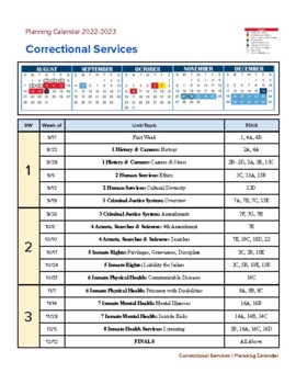 Preview of Correctional Services 2022-23 Year Calendar with Weekly Units