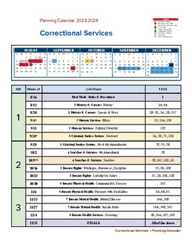 Preview of Correctional Services Curriculum Calendar for 2023-2024