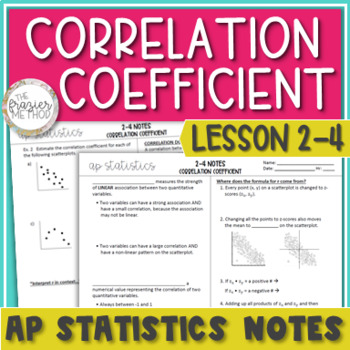 Preview of Correlation Coefficient for Scatterplots / Scatter Plots - AP Statistics Notes