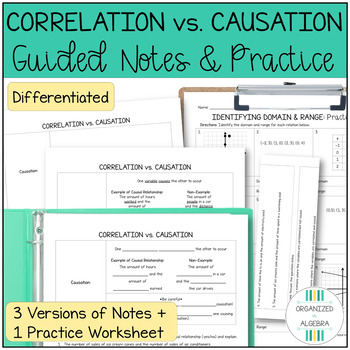 Preview of Correlation vs Causation Differentiated Guided Notes Practice Worksheet Algebra