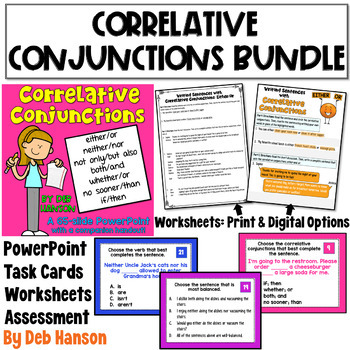 Preview of Correlative Conjunctions Bundle: Worksheets, Task Cards, PowerPoint