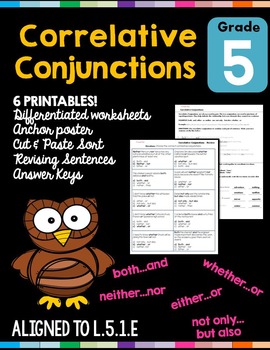 Preview of Correlative Conjunctions L.5.1.E Worksheets Distance Learning