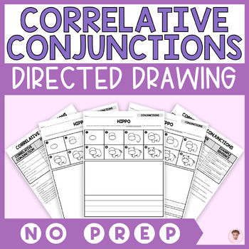 Preview of Correlative Conjunctions | NO PREP Directed Drawing | 12 Zoo Animals