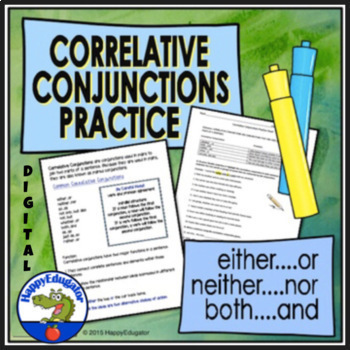Preview of Correlative Conjunctions Practice Worksheet, Notes, and Easel Activity