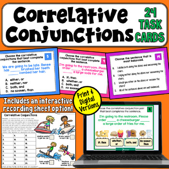 Preview of Correlative Conjunctions Task Cards: 24 Passages for Usage and Grammar Practice