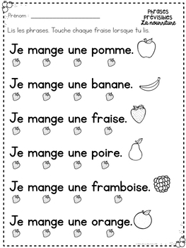 Correspondance mot à mot - la nourriture (FRENCH Food 1:1 Correspondence)