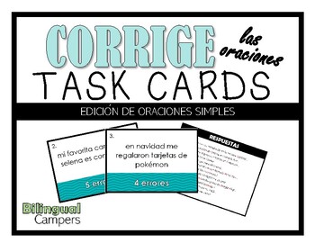 Preview of Corrige Oraciones Simples Task Cards