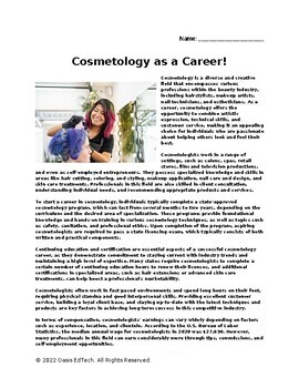 Preview of Cosmetology Career Worksheet!