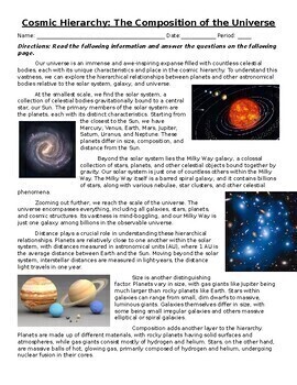 Preview of Cosmic Hierarchy: The Composition of the Universe (Inf. Text and Questions)