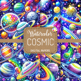 Cosmic Set 2 - Watercolor Outer Space Planetary Digital Pa