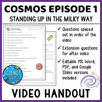 Preview of Cosmos Episode 1: Standing Up In The Milky Way - Editable Video Handout and Key