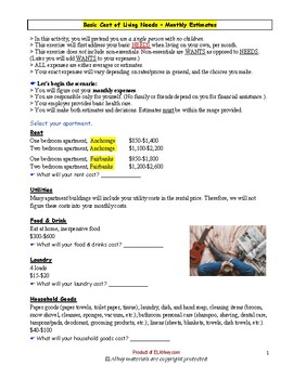 Preview of Cost of Living & Budgeting: Big Pack (Word doc)
