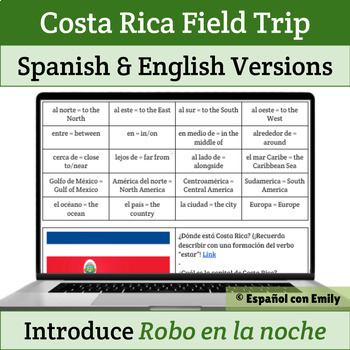 Preview of Costa Rica Virtual Field Trip Activity - Emergency Spanish Sub Plans - Bilingual