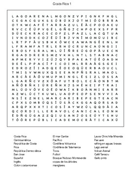 Costa Rica Word search in Spanish by Pointer Education | TpT