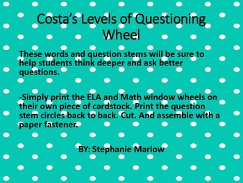 Preview of Costa's Levels of Questioning Wheel