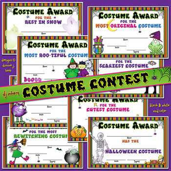 Preview of Costume Contest - 8 Halloween Costume Award Certificates Printable Download