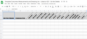 Preview of Costume Measurement and Dressing List