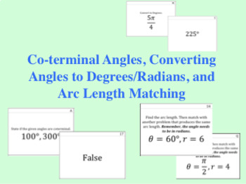 Preview of Coterminal Angles, Converting Angles, and Arc Length Matching
