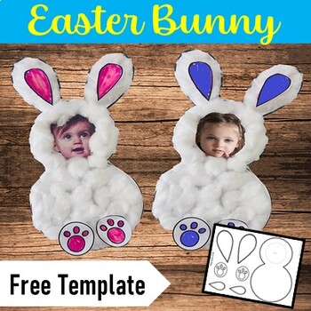 Preview of Cotton Ball Bunny Craft Template for Easter with Kid's Picture