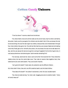 Cotton Candy Unicorn Short Story by Passionate Educator | TpT