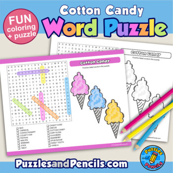 Cotton Candy Word Search Puzzle Coloring Activity Page Sweet Treat