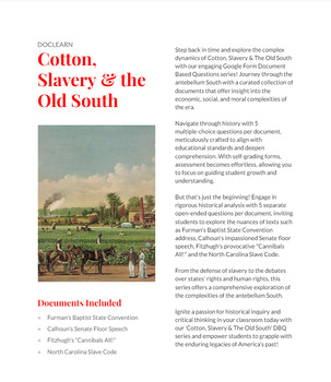 Preview of Cotton, Slavery & The Old South : DBQ/RLAH: NO PREP, SLEF GRADING, US I, APUSH