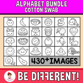 Preview of Cotton Swab Clipart Alphabet Bundle A to Z Fine Motor Back To School