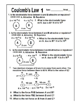 Preview of Coulomb's Law 1 - Electrostatics (10 Practice Problems)