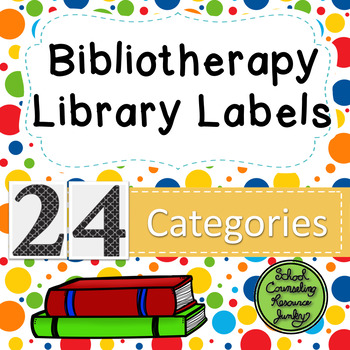 Preview of Bibliotherapy Counseling Bookshelf Library Labels: Multi-Color Polka Dots