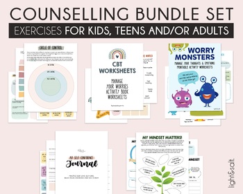 Preview of Counseling Bundle set, worries, social skills, self esteem, counselling sheets