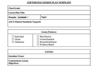 Preview of Counseling Lesson Plan Template