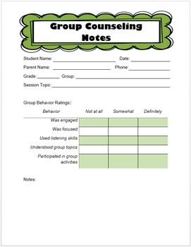 counseling note forms notes school counselor group track template form therapy keeping teacherspayteachers progress middle students student goals keep hours