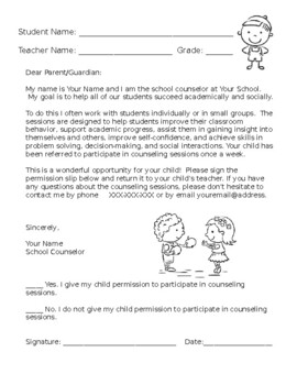 Preview of Counseling Permission Form: Individual and Small Group (EDITABLE)