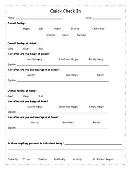 Preview of School Counseling Quick Check In Form