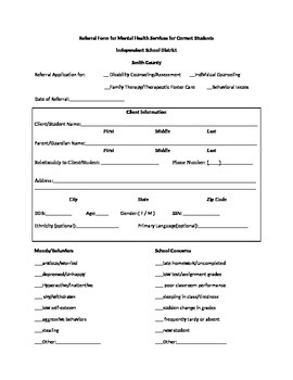 Preview of Counseling Referral Form - Editable