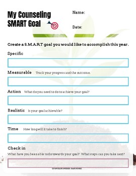 Counseling SMART Goal Worksheet | CBT | Spanish/English/ ESOL | PDF