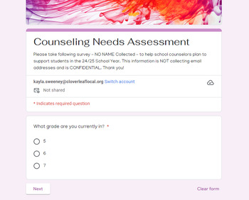 Preview of Counseling Student Needs Assessment