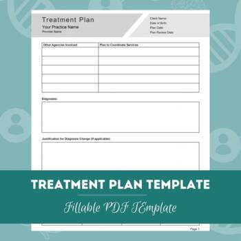 Preview of Counseling Treatment Plan Template for Mental Health | Editable / Fillable PDF