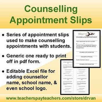 Preview of Counselling Appointment Slips (in pdf & Excel file-format)