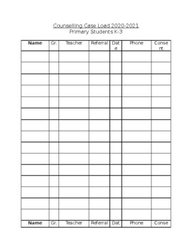 Preview of Counselling Caseload template