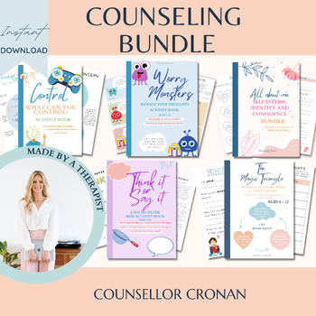 Preview of Counselling essential bundle set, worries, social skills, self esteem