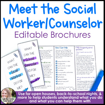 Preview of Social Worker or Counselor Open House | Back to School Editable Brochure