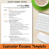 Counselor Resume Template--Burnt Orange Design