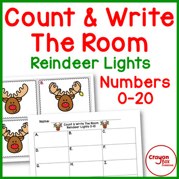Preview of Count And Write The Room Numbers 0-20 Reindeer Lights