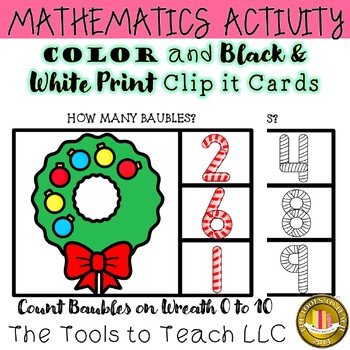 Preview of Count Baubles on Wreath One-to-One Correspondence 0 to 10 Math Clip It Cards