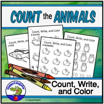 Preview of Count, Color, and Write Book - Animal Theme with Easel Activity