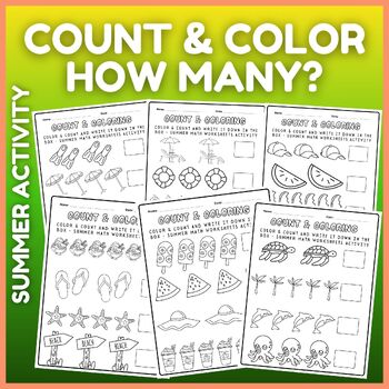 Preview of Count & Color and Write It Down in the Box  Summer Activity