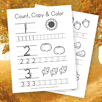 Preview of Count, Copy & Color • Fall Themed Number Tracing from 1 to 5